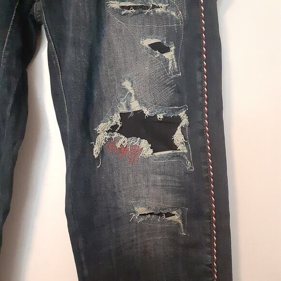 Born Fly Men's 42x30 Denim Jeans Embroidered Stitching Distressed Hip Hop EUC - Picture 3 of 16